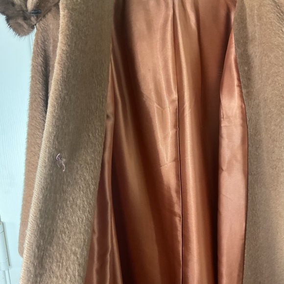 Vintage LILLI ANNE MadMen 1950 Wool Cashmere Camel MINK Coat M-L Swing Coat - Picture 7 of 11